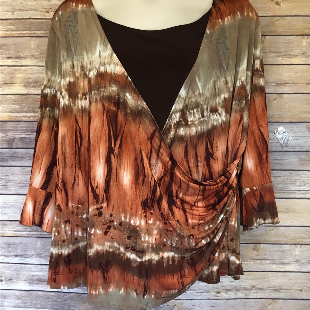 Studio 1940 Plus Size Brown/Coral  Top 30W-32W